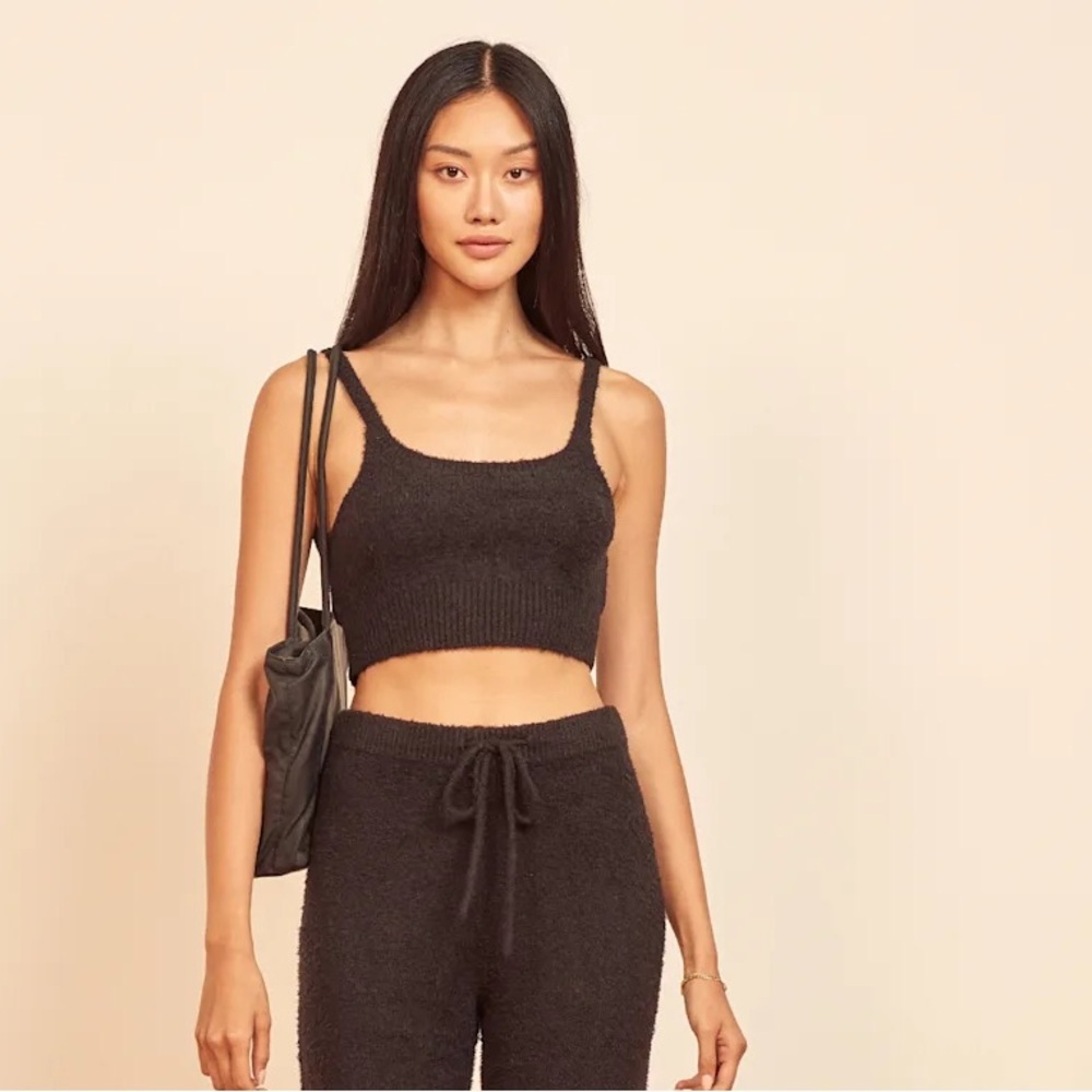 NWT Reformation | Monte Black‎ Fuzzy Knit Cotton Crop Top Size XL Soft Comfy